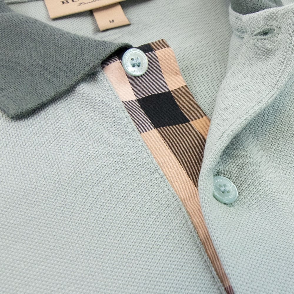 Burberry Light Mint Green Polo with Classic Check Trim